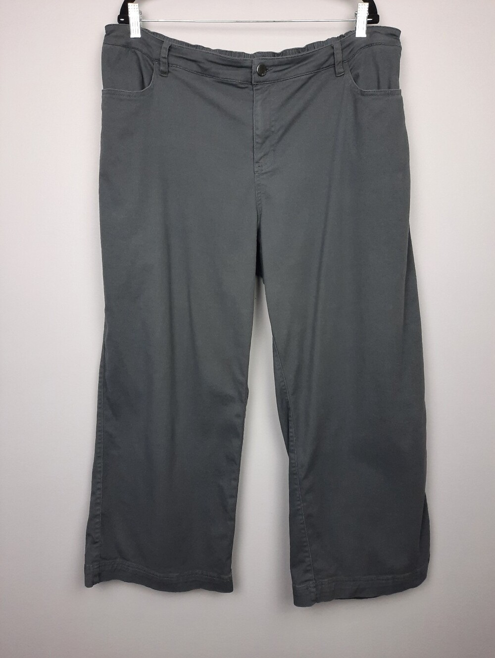 Pact Gray Stretch Cotton Twill High Rise Ankle Length Wide Leg Pants size XXL